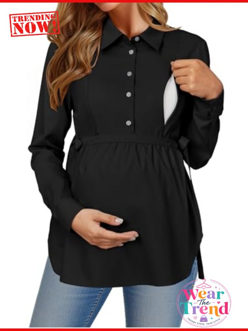 Maternity Nursing Shirt Long Sleeve Button Down Blouse for Work Office